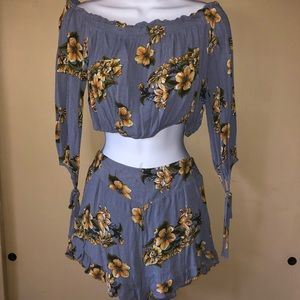 Blue and yellow floral Two piece set short set